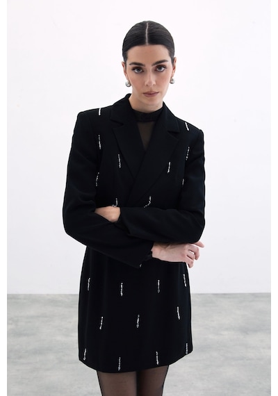 Sateen Taşlı Kısa Ceket - Siyah-135793 Siyah