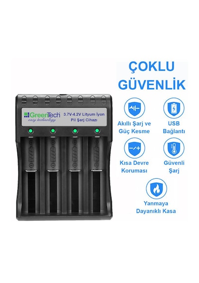 Greentech 3.7 – 4.2 Lityum İyon Pil Şarj Cihazı (Dört Yuvalı) / GT-BC05
