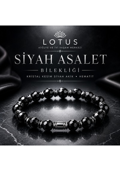 Siyah Asalet Bilekliği Kristal Kesim Siyah Akik, Hematit & Disk Hematit