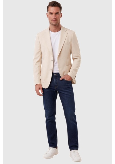 Rizzup Erkek Slim Fit Likralı Bej Blazer Ceket Metal Düğmeli Torba Cepli Spor Ceket 2600828