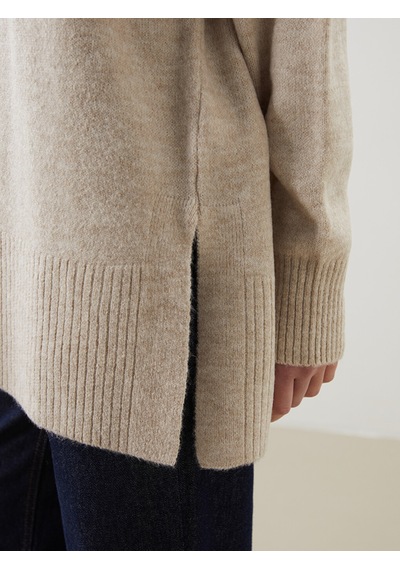 Lcw Modest Ekru Dik Yaka Oversize Kadın Triko Tunik