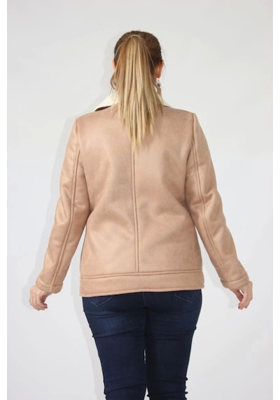 Moda Berray 3263 Kısa Içi Kürklü Eteği Kemer Detaylı Kaban Vizon Kahverengi