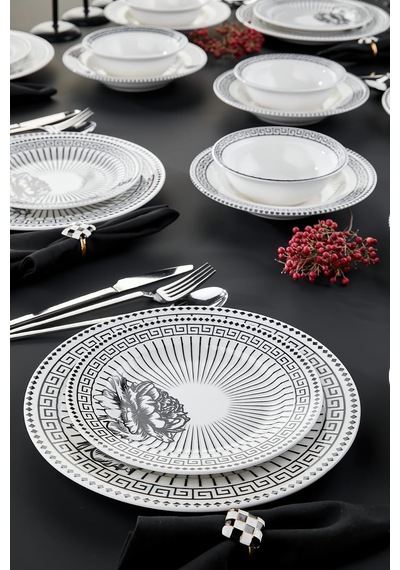 Athena 24 Parça Porselen Yemek Takımı, Siyah, Ckr4809 Diğer