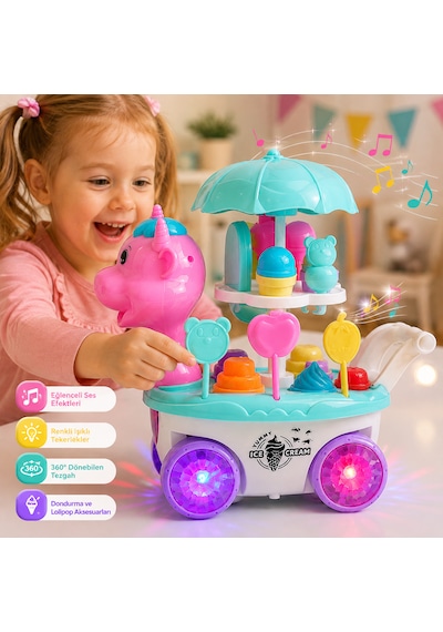 Unicorn Dondurma Arabası Işıklı Ve Sesli