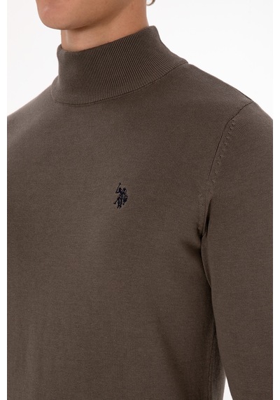 U.S. Polo Assn. Erkek Slim Fit Boğazlı Vizon Basic Kazak 50313712-VR052