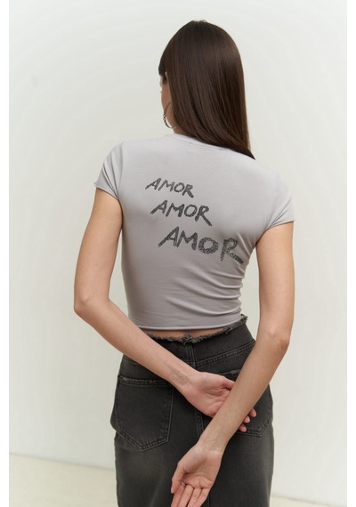 Mai Collection 2736 - El Amor Gri Penye Crop Gri - Mor