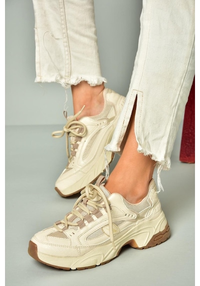 Fox Shoes U312414209 Bej Kalın Tabanlı Spor Ayakkabı Sneakers Bej-suni Deri Çok Renkli