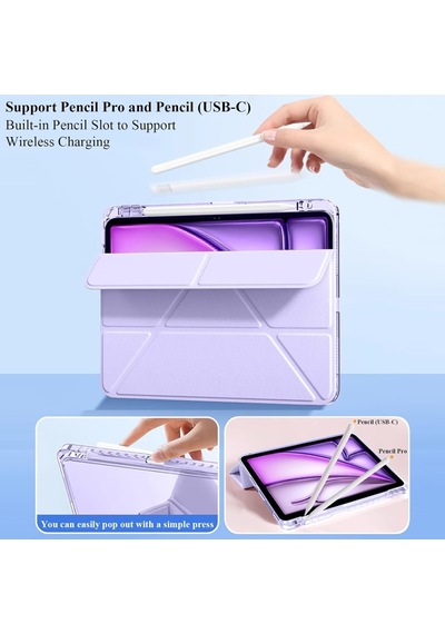 Apple İpad Uyumlu Air 11inç M4/m3/m2 Air 4/5.nesil 10.9 Kılıf Mika Trifolding Şeffaf Kalem Bölmeli