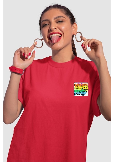 Unisex Renkli Graffiti Baskılı Oversize Beyaz T-shirt Kırmızı