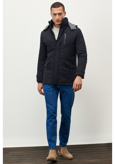 AC&Co / Altınyıldız Classics  Erkek Indıgo Standart Fit Normal Kesim Kapüşonlu Soğuk Geçirmez Kışlık Kaban Indıgo İndigo