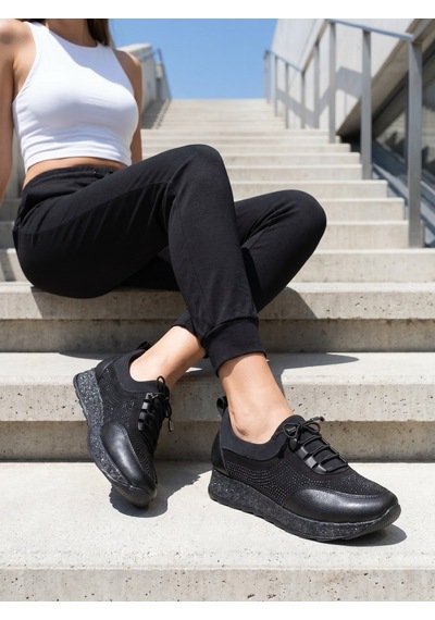 Nesilshoes Nesil Shoes Acr 15 Siyah Taşlı Strech Kadın Ayakkabı