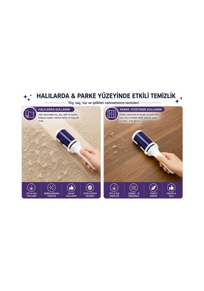 Tr Myclean Elektrostatik Tüy Toplama Rulosu Hazneli Yeniden Kullanılabilir Tüy Toplayıcı Kıyafet, Koltuk, Halı,
