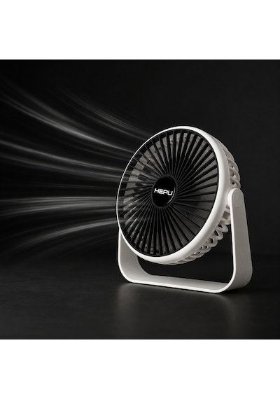 HEPU HP-F02 USB Şarjlı Sessiz Masaüstü Mini Fan – 360° Dönebilen Gövde 3 Kademeli