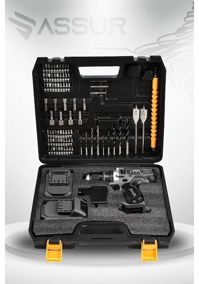 Assur 12V Çift Akülü Vidalama Metal Şanzıman Bakır Sargılı Şarjlı Matkap - 2129