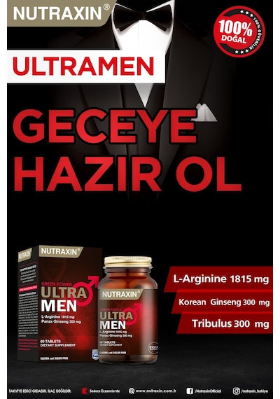Nutraxin Ultra Men 60 Tablet - L-Arjinin, Ginseng, Zencefil, Demir dikeni, Tarçın