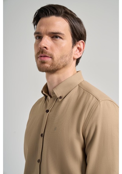 İmza Uzun Kol Desenli Armürlü Düğmeli Yaka Cepsiz Pamuklu Casual Slim Fit Gömlek 1004250206 Bej İmza Uzun Kol Desenli Armürlü Düğmeli Yaka Cepsiz Pamuklu Casual Slim Fit Gömlek 1004250206 Bej