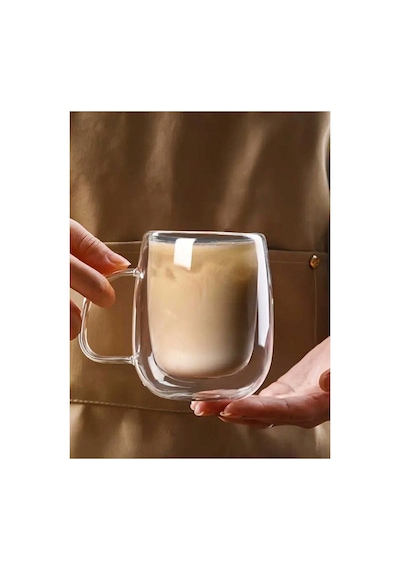 4 Adet Çift Katmanlı Kahve Kupasi Seti - Kahve Sunum Bardağı - Latte Bardağı Çift Cidarlı 350 Ml Çokrenkli