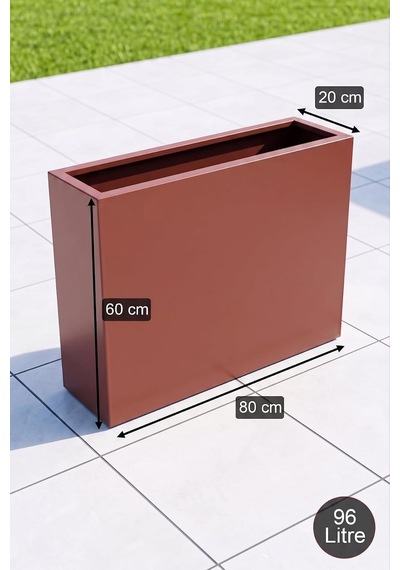 Zenith 80x20x60 Cm Metal Dikdörtgen Saksılık - İç Ve Dış Mekan Modern Saksı Kiremit Diğer