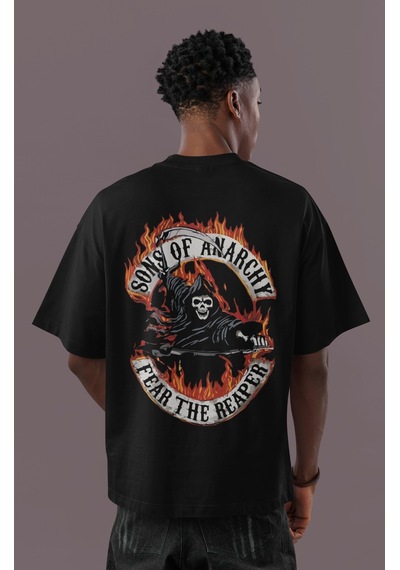 Sons Of Anarchy Dizi Sırt Baskılı Unisex Oversize Motorcu Tişört Siyah