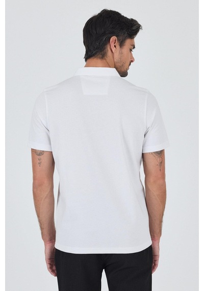 Beyaz Kısa Kol Düz Suprem Polo Yaka Cepsiz Pamuklu Casual Slim Fit Tişört 1011250164 600 Beyaz