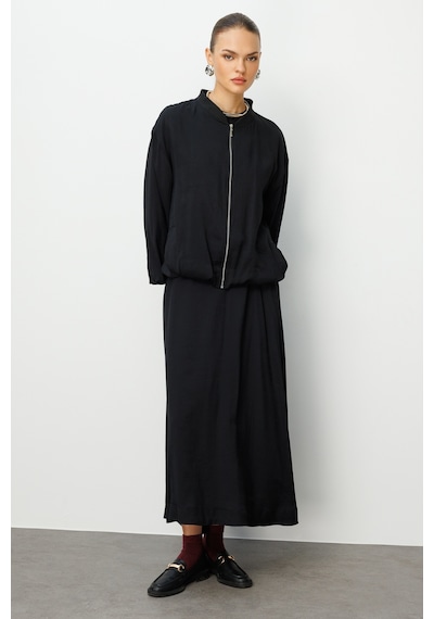 Mizalle Modal Karışımlı Siyah Oversize Bomber Ceket Siyah