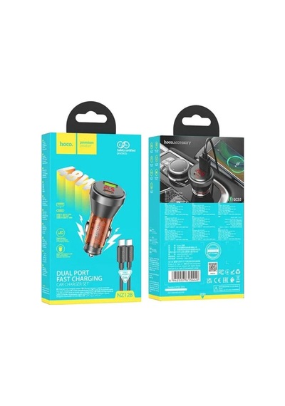 Hoco Nz12b Unimpeded Pd48w Usb + Type-c Araç Çakmaklı Hızlı Şarj Aleti + Type-c To Type-c Kablo Turuncu