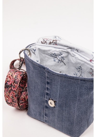 Fabric Craft Bag Omuz Çantası Kadın Kot Kumaş Desenli Askılı 23x20 Cm Denim
