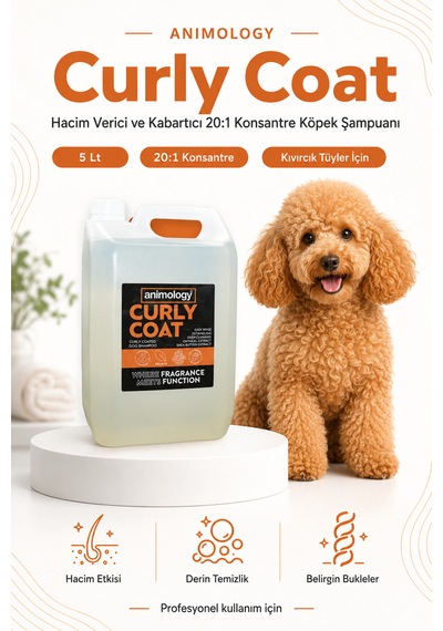 Animology Curly Coat Kıvırcık Tüylü Köpekler İçin Hacim Verici Ve Kabartıcı 1:20 Konsantre Şampuan 5 Lt