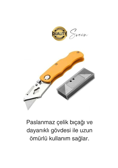 Premium Katlanır Dayanıklı Halı Maket Bıçağı Alçıpan Kesme Falçata Yedek Bıçaklı Çelik Çakı Tipi