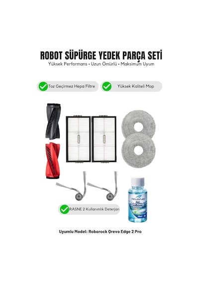 Roborock Qrevo Edge 2 Pro İle Uyumlu 1 Ana Fırça 2 Yan Fırça 2 Filtre 2 Mop 1 Deterjan 3.0