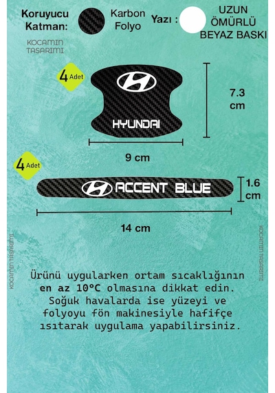 Hyundai Accent Blue Kapı Kolu Koruma Seti Accent Blue Modeline Özel Karbon Desenli 8 Parça Şık Folyo
