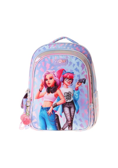 Wow Generation Kız Çocuk Cool Desenli Mavi - Pembe İlkokul Ve Günlük Sırt Çantası Üç Bölmeli - W6039 Çok Renkli
