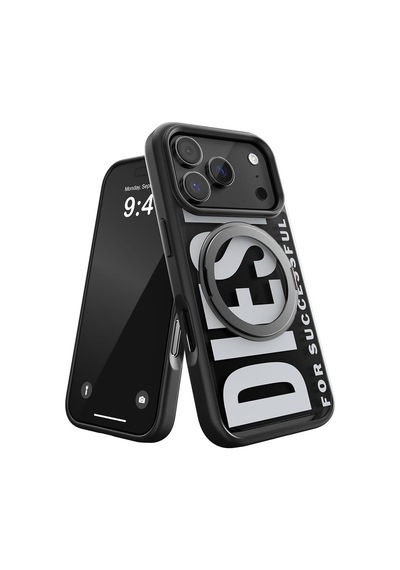 Diesel Apple iPhone 17 Pro Uyumlu Magsafe Destekli Yüzük Standlı Kılıf - Siyah/beyaz