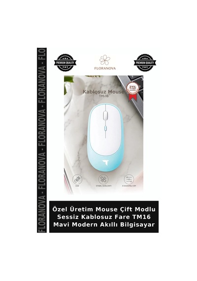 Özel Üretim Mouse Çift Modlu Sessiz Kablosuz Fare Tm16 Mavi Modern Akıllı Bilgisayar