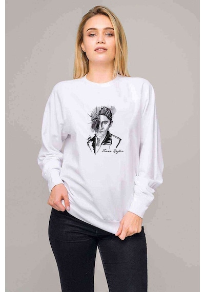 Franz Kafka Baskılı Beyaz Kadın Sweatshirt
