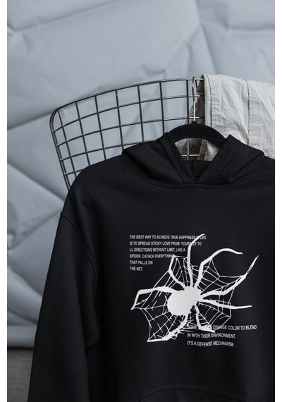 Macklin Unisex Kadın Erkek The Best Spider Ön Arka Baskılı Özel Tasarım Baskılı Kapşonlu Sweatshirt Siyah Mck1518 Siyah