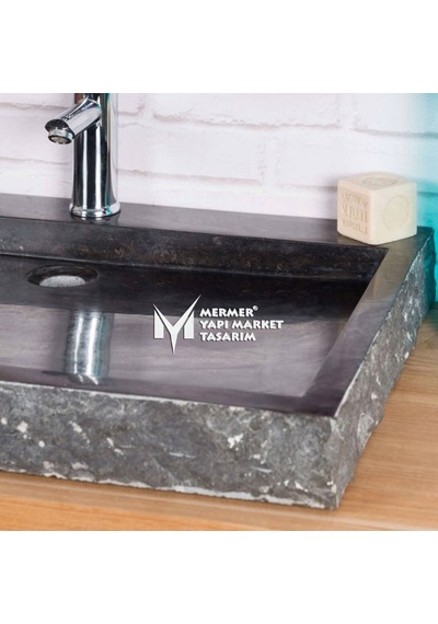 Siyah Mermer Dışı Patlatma Ince Dikdörtgen Lavabo