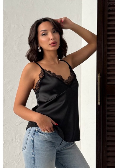 Verymoda Dantel Detaylı Saten Atlet - D2929 Siyah