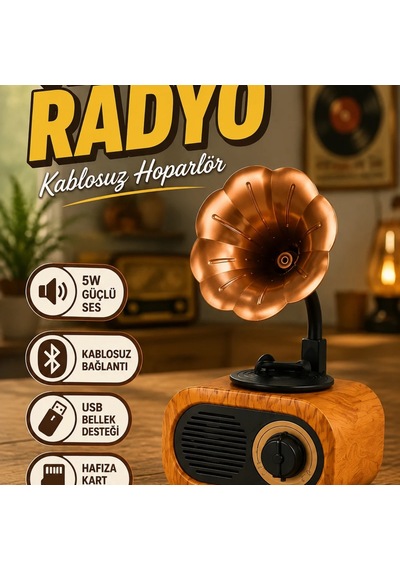 Retro Radyo Hoparlör 5w Bluetooth Usb Sd Kart Destekli Taşınabilir Nostaljik Ses Sistemi