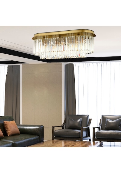 Nilüfer Dikdörtgen Eskitme Kristal Taşlı Yemek Odası- Salon Avize (354266623)