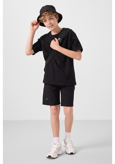 Siyah Pamuklu Oversize Fit Dokuma Hafif Esnek Chino Erkek Çocuk Şort Takım - 11277 Siyah