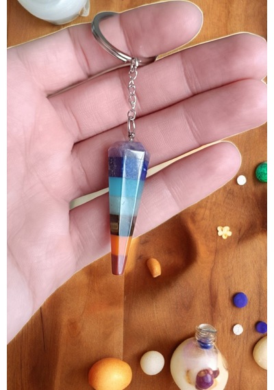 7 Çakra Taşı Anahtarlık Pandül Ametist Lapis Lazuli Mavi Kuvars Aventurin Kaplan Gözü Akik Jasper