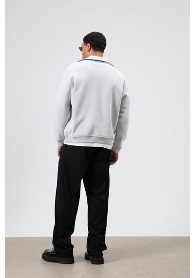 Vamos Oversize Fermuarlı Yaka Sweatshirt Açık Gri
