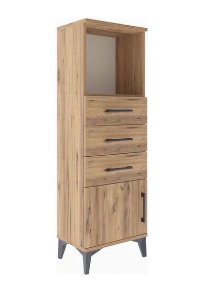 Arges Dolap Tek Raflı 3 Çekmeceli Tek Kapaklı 44x30x134 Çam-çam Çam