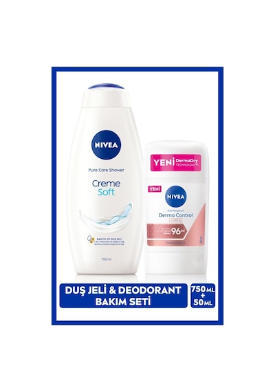 Nivea Kadın Creme Soft Duş Jeli 750 ML ve Stick Deodorant Derma Control Clinical 50 ML, 96 Saat Ter Koruması