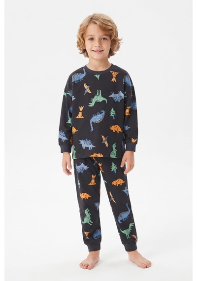 Bunny Hopp %100 Pamuk Süprem Erkek Çocuk Pijama Takımı Füme Renkli Dinozor Desenli Penye Uyku Seti SIYAH Bunny Hopp %100 Pamuk Süprem Erkek Çocuk Pijama Takımı Füme Renkli Dinozor Desenli Penye Uyku Seti SIYAH