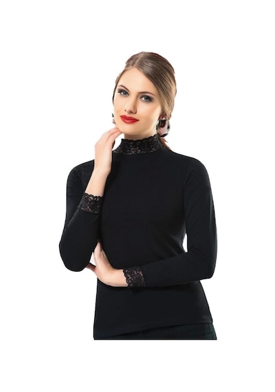 Dantelli Uzun Kol T-shirt 2936 Siyah
