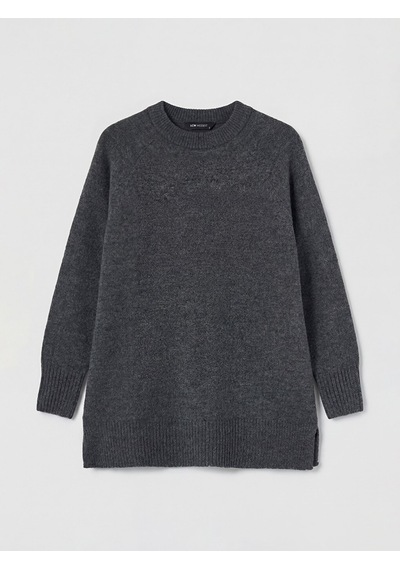 Lcw Modest Gri Bisiklet Yaka Oversize Kadın Triko Tunik