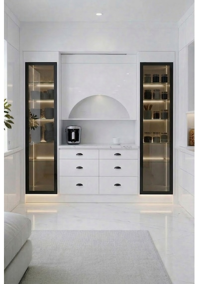 Lüks High Gloss Mutfak Dolabı & Kahve Köşesi Mdf Gövde, Led Aydınlatmalı, 6 Çekmeceli 190x230 Beyaz Lüks High Gloss Mutfak Dolabı & Kahve Köşesi Mdf Gövde, Led Aydınlatmalı, 6 Çekmeceli 190x230 Beyaz