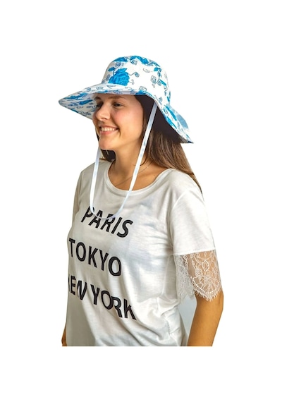 Bay Şapkacı Çiçek Desenli Kadın Bermuda Şapka 1454 Mavi